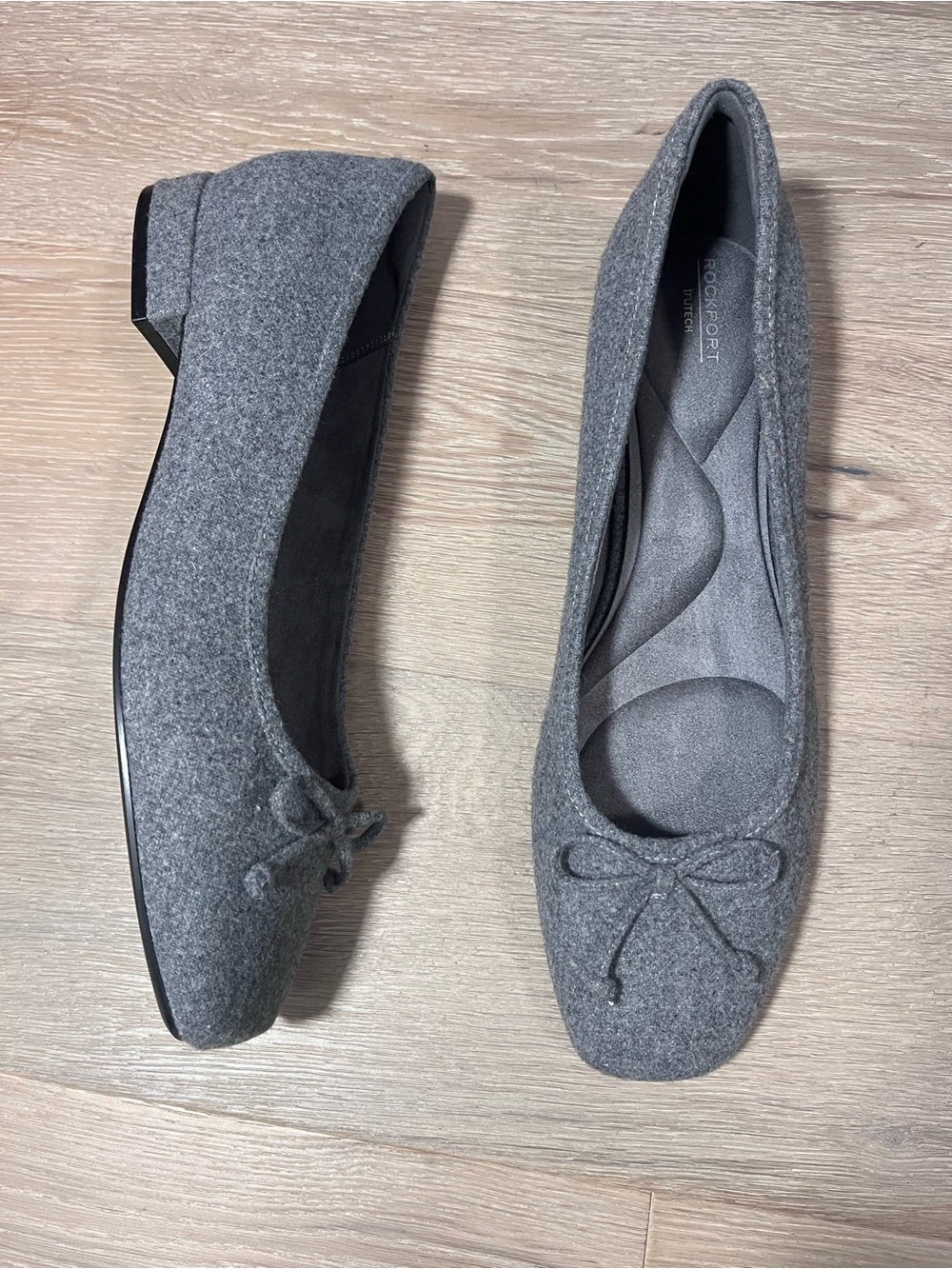 Rockport Sadie Square Toe Gray Felt Ballet Flats Bow NWOB Size 11